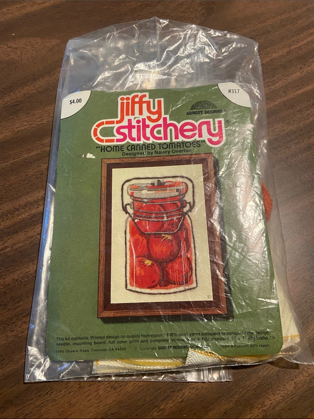 Jiffy Stitchery "Home Canned Tomatoes" Crewel Kit in Package